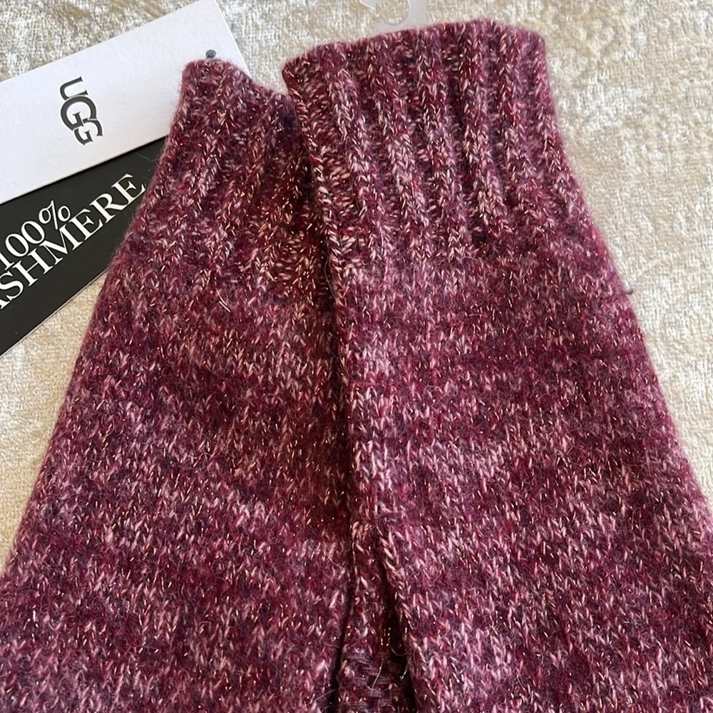 Brand New UGG Cashmere Pippa Rib Knit Gloves Metallic Shimmer Touchscreen